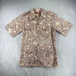 Vintage 70s Barefoot in Paradise Hawaiian Shirt Mens Medium Reverse Print Cotton